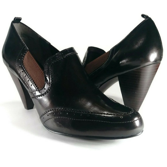 Anthropologie Ruby & Bloom Wingtip Brogue Oxford Heeled Glossy Loafer 7.5 - Picture 2 of 8